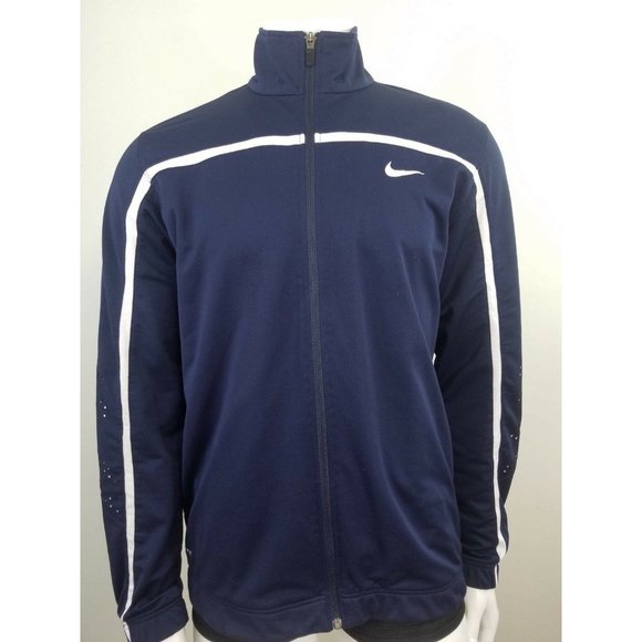Nike Elite Sweater Basketball Warm Ups Men's Large Full Zip Navy Blue Stripe - Picture 1 of 10